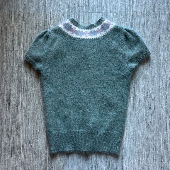 Ralph Lauren Sage Green Fair Isle Rabbits Hair/Lambs Wool Cardigan Size Small - Picture 6 of 8